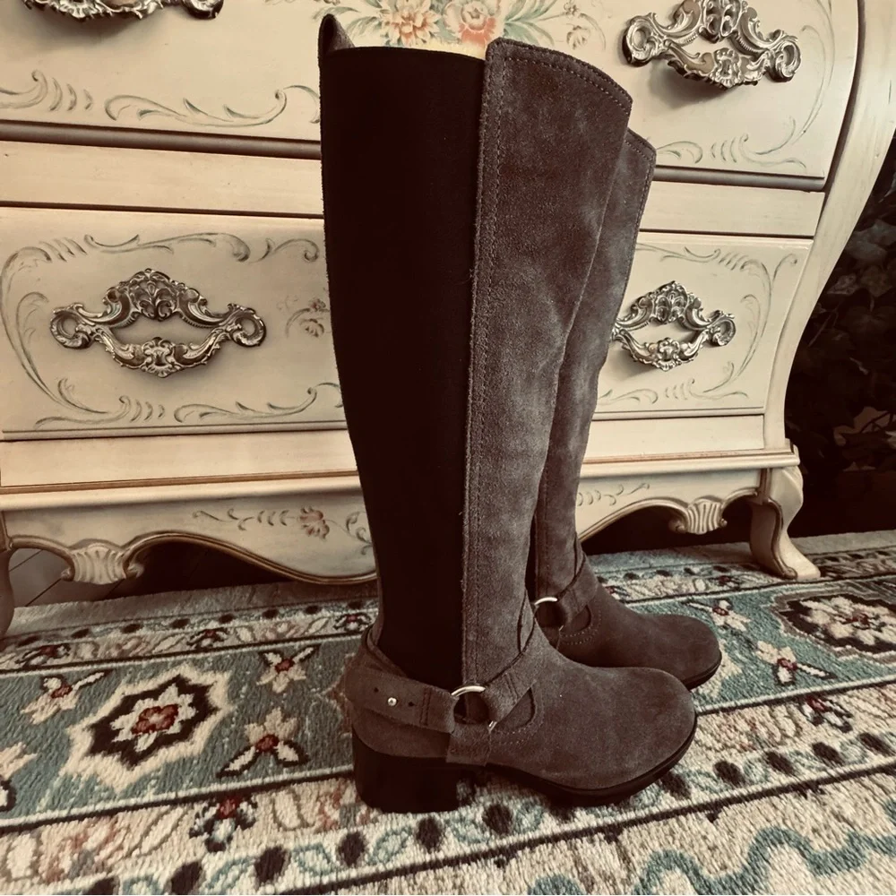 Bandolino Bonica Knee High Equestrian Suede Harness Boots - Picture 2 of 16